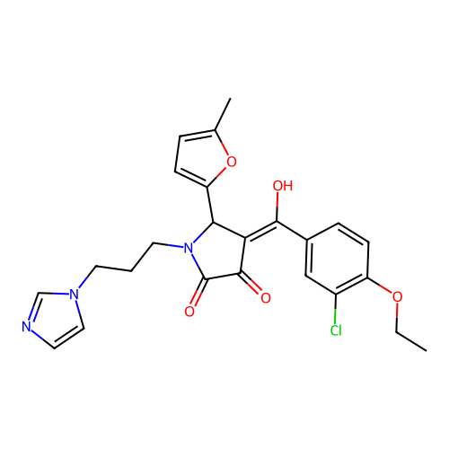 (4E)-4-[(3-chloro-4-ethoxyphenyl)-hydroxymethylidene]-1-(3-imidazol-1-ylpropyl)-5-(5-methylfuran-2-yl)pyrrolidine-2,3-dione structure