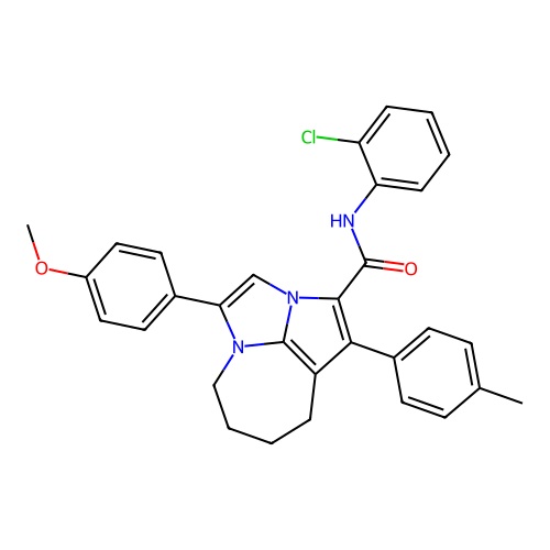 N-(2-chlorophenyl)-4-(4-methoxyphenyl)-1-(4-methylphenyl)-5,6,7,8-tetrahydro-2a,4a-diazacyclopenta[cd]azulene-2-carboxamide structure