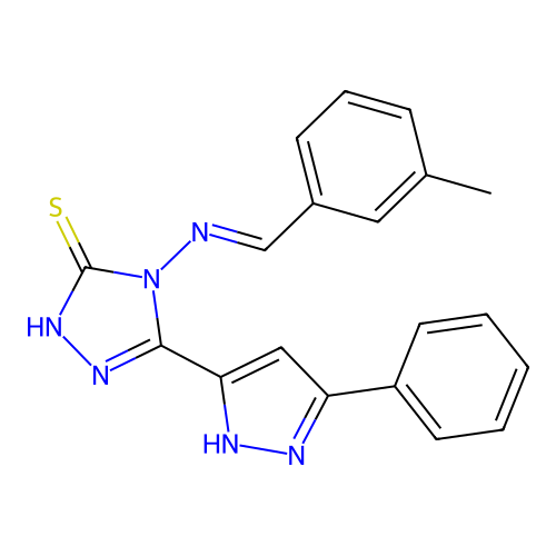 (E)-4-((3-methylbenzylidene)amino)-5-(3-phenyl-1H-pyrazol-5-yl)-4H-1,2,4-triazole-3-thiol structure