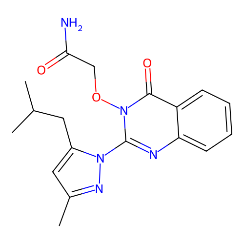 2-((2-(5-isobutyl-3-methyl-1H-pyrazol-1-yl)-4-oxoquinazolin-3(4H)-yl)oxy)acetamide structure