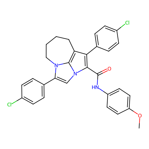 1,4-bis(4-chlorophenyl)-N-(4-methoxyphenyl)-5,6,7,8-tetrahydro-2a,4a-diazacyclopenta[cd]azulene-2-carboxamide structure