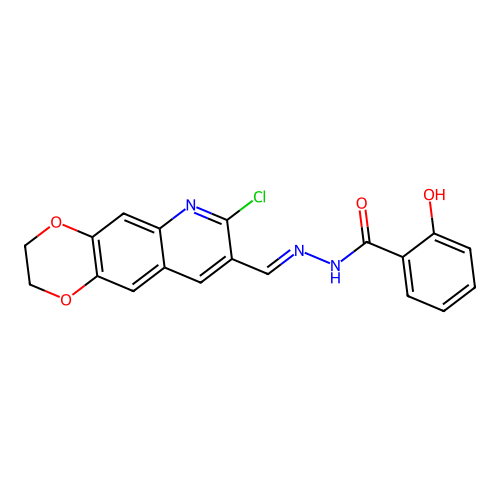 (E)-N'-((7-chloro-2,3-dihydro-[1,4]dioxino[2,3-g]quinolin-8-yl)methylene)-2-hydroxybenzohydrazide structure