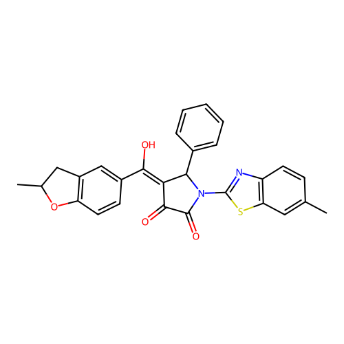 (4E)-4-[hydroxy(2-methyl-2,3-dihydro-1-benzofuran-5-yl)methylidene]-1-(6-methyl-1,3-benzothiazol-2-yl)-5-phenylpyrrolidine-2,3-dione structure