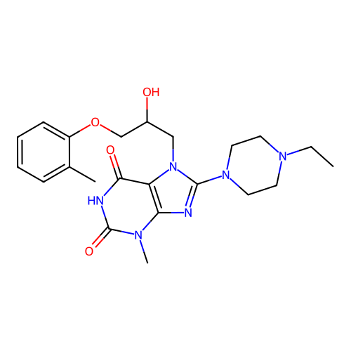 8-(4-ethylpiperazin-1-yl)-7-(2-hydroxy-3-(o-tolyloxy)propyl)-3-methyl-1H-purine-2,6(3H,7H)-dione structure