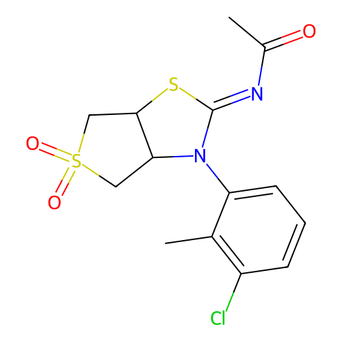 (Z)-N-(3-(3-chloro-2-methylphenyl)-5,5-dioxidotetrahydrothieno[3,4-d]thiazol-2(3H)-ylidene)acetamide structure