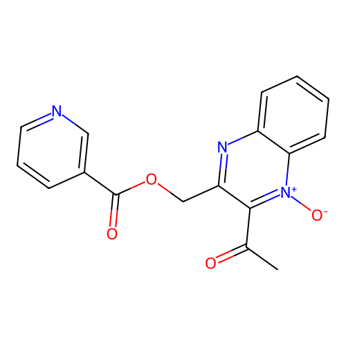 3-Pyridinecarboxylic acid (3-acetyl-4-oxido-2-quinoxalin-4-iumyl)methyl ester structure