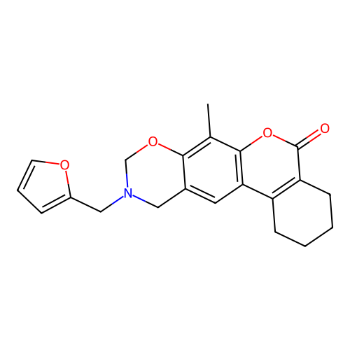 10-(2-furylmethyl)-7-methyl-1,2,3,4,10,11-hexahydro-5H,9H-benzo[3,4]chromeno[6,7-e][1,3]oxazin-5-one structure