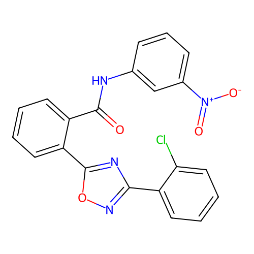 2-[3-(2-chlorophenyl)-1,2,4-oxadiazol-5-yl]-N-(3-nitrophenyl)benzamide structure