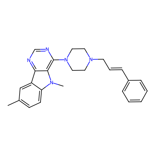 (E)-4-(4-cinnamylpiperazin-1-yl)-5,8-dimethyl-5H-pyrimido[5,4-b]indole structure