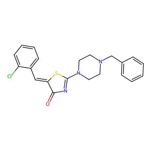 (5Z)-2-(4-benzylpiperazin-1-yl)-5-(2-chlorobenzylidene)-1,3-thiazol-4(5H)-one structure