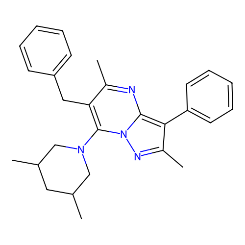 6-benzyl-7-(3,5-dimethylpiperidin-1-yl)-2,5-dimethyl-3-phenylpyrazolo[1,5-a]pyrimidine structure