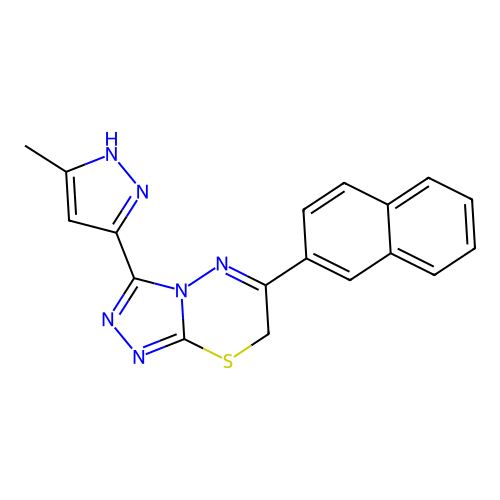 3-(5-methyl-1H-pyrazol-3-yl)-6-(naphthalen-2-yl)-7H-[1,2,4]triazolo[3,4-b][1,3,4]thiadiazine structure