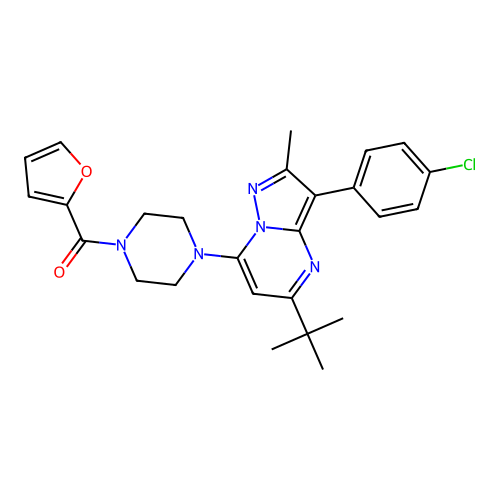 (4-(5-(tert-butyl)-3-(4-chlorophenyl)-2-methylpyrazolo[1,5-a]pyrimidin-7-yl)piperazin-1-yl)(furan-2-yl)methanone structure