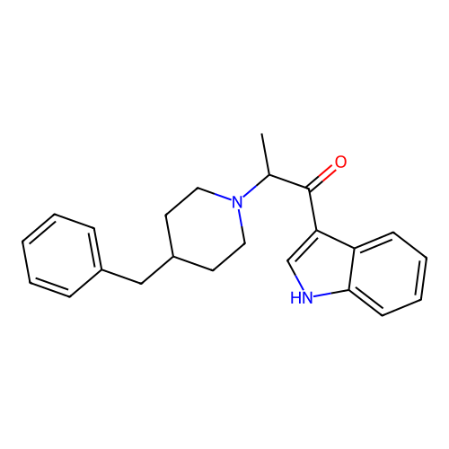2-(4-benzylpiperidin-1-yl)-1-(1H-indol-3-yl)propan-1-one structure