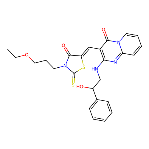 (5Z)-3-(3-ethoxypropyl)-5-[[2-[(2-hydroxy-2-phenylethyl)amino]-4-oxopyrido[1,2-a]pyrimidin-3-yl]methylidene]-2-sulfanylidene-1,3-thiazolidin-4-one structure