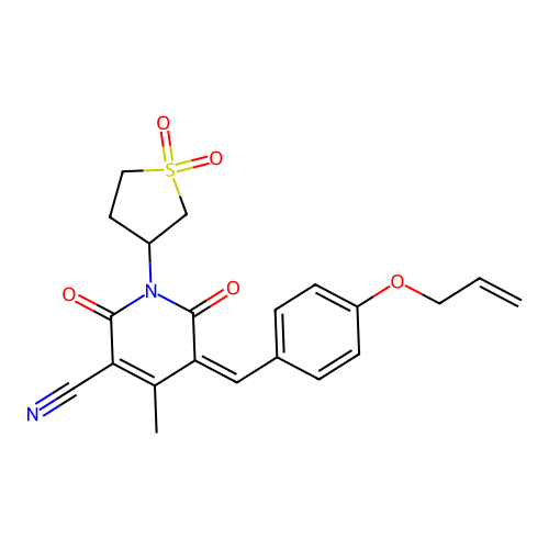 1-(1,1-dioxothiolan-3-yl)-4-methyl-2,6-dioxo-5-[(4-prop-2-enoxyphenyl)methylidene]pyridine-3-carbonitrile structure