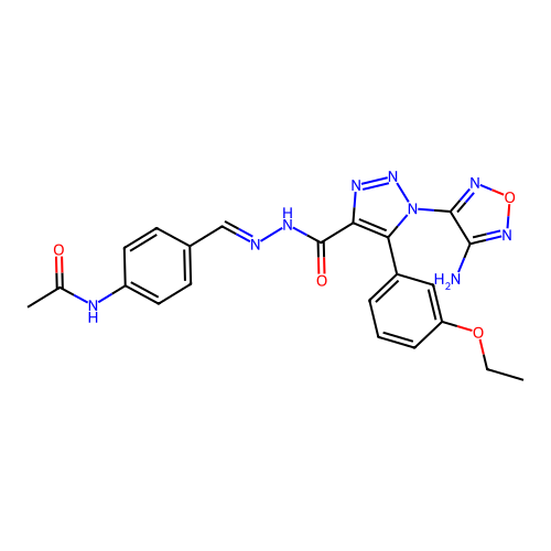 (E)-N-(4-((2-(1-(4-amino-1,2,5-oxadiazol-3-yl)-5-(3-ethoxyphenyl)-1H-1,2,3-triazole-4-carbonyl)hydrazono)methyl)phenyl)acetamide structure
