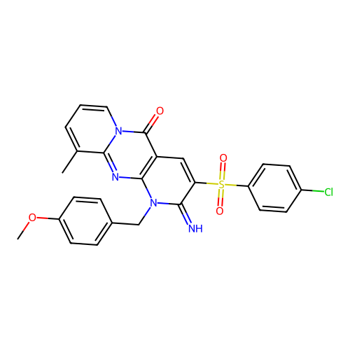 3-[(4-Chlorophenyl)sulfonyl]-2-imino-1-[(4-methoxyphenyl)methyl]-10-methyl-1,6-dihydropyridino[2,3-d]pyridino[1,2-a]pyrimidin-5-one structure
