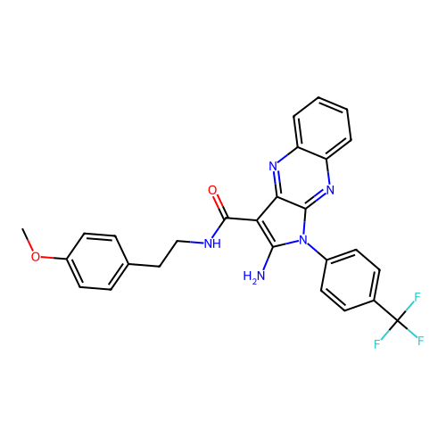 2-amino-N-(4-methoxyphenethyl)-1-(4-(trifluoromethyl)phenyl)-1H-pyrrolo[2,3-b]quinoxaline-3-carboxamide structure