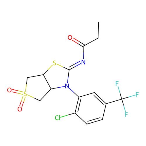 N-[(2Z)-3-[2-chloro-5-(trifluoromethyl)phenyl]-5,5-dioxidotetrahydrothieno[3,4-d][1,3]thiazol-2(3H)-ylidene]propanamide structure
