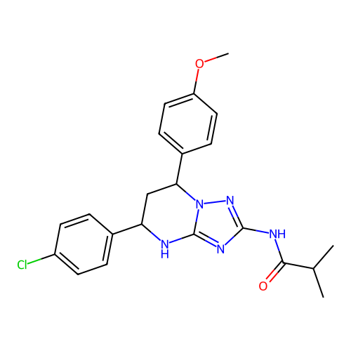 N-(5-(4-chlorophenyl)-7-(4-methoxyphenyl)-4,5,6,7-tetrahydro-[1,2,4]triazolo[1,5-a]pyrimidin-2-yl)isobutyramide structure