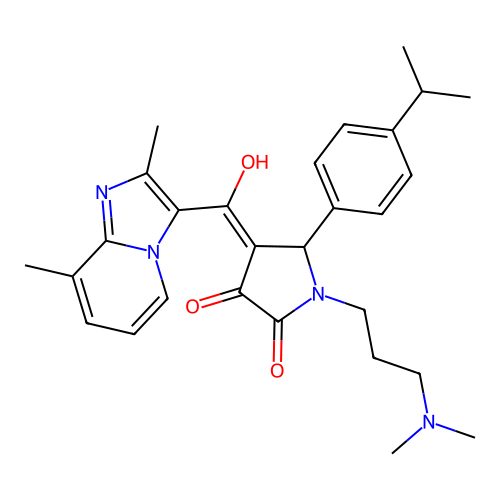 (4E)-1-[3-(dimethylamino)propyl]-4-[(2,8-dimethylimidazo[1,2-a]pyridin-3-yl)-hydroxymethylidene]-5-(4-propan-2-ylphenyl)pyrrolidine-2,3-dione structure