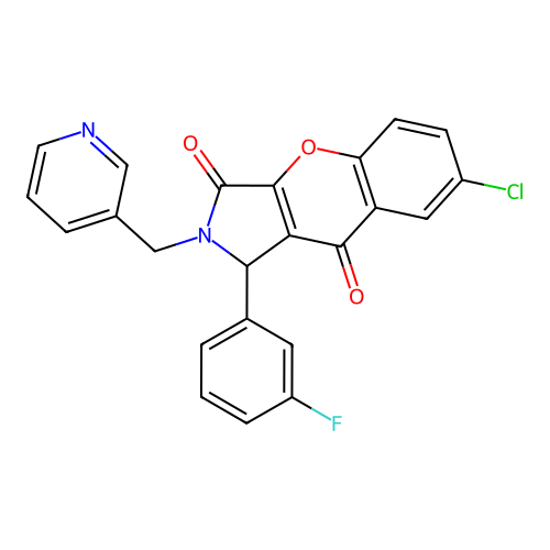 7-chloro-1-(3-fluorophenyl)-2-(pyridin-3-ylmethyl)-1,2-dihydrochromeno[2,3-c]pyrrole-3,9-dione structure