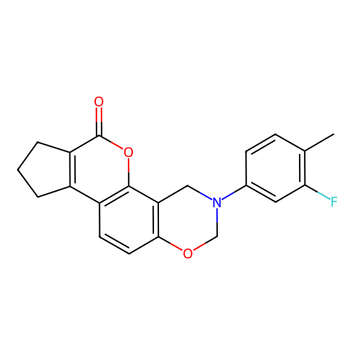 3-(3-fluoro-4-methylphenyl)-3,4,8,9-tetrahydro-2H-cyclopenta[3,4]chromeno[8,7-e][1,3]oxazin-6(7H)-one structure