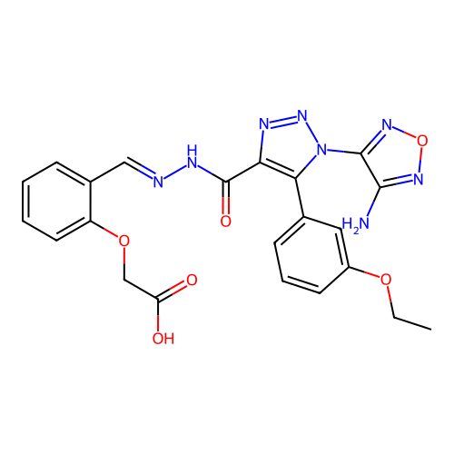 (E)-2-(2-((2-(1-(4-amino-1,2,5-oxadiazol-3-yl)-5-(3-ethoxyphenyl)-1H-1,2,3-triazole-4-carbonyl)hydrazono)methyl)phenoxy)acetic acid structure
