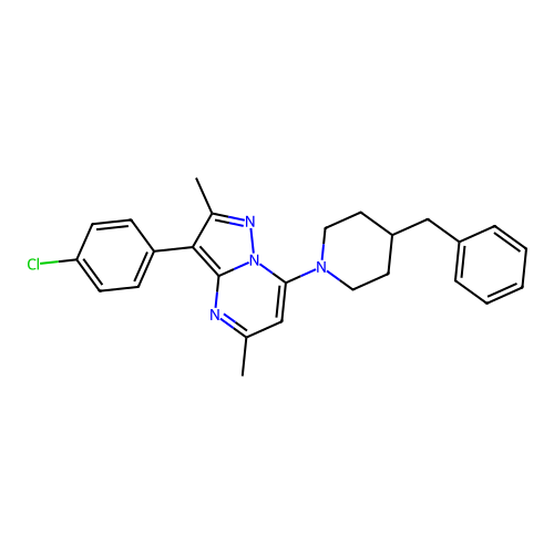 7-(4-benzylpiperidin-1-yl)-3-(4-chlorophenyl)-2,5-dimethylpyrazolo[1,5-a]pyrimidine structure