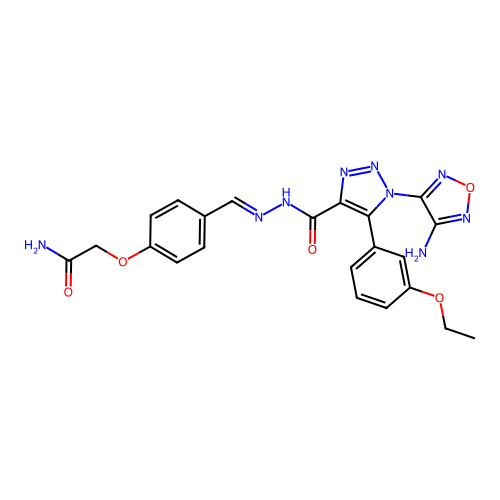 (E)-2-(4-((2-(1-(4-amino-1,2,5-oxadiazol-3-yl)-5-(3-ethoxyphenyl)-1H-1,2,3-triazole-4-carbonyl)hydrazono)methyl)phenoxy)acetamide structure