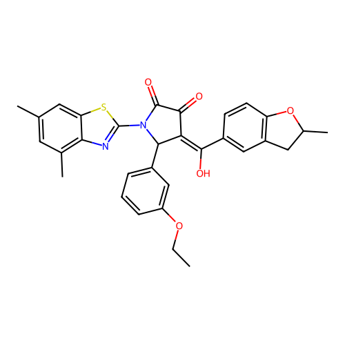 (4E)-1-(4,6-dimethyl-1,3-benzothiazol-2-yl)-5-(3-ethoxyphenyl)-4-[hydroxy(2-methyl-2,3-dihydro-1-benzofuran-5-yl)methylidene]pyrrolidine-2,3-dione structure