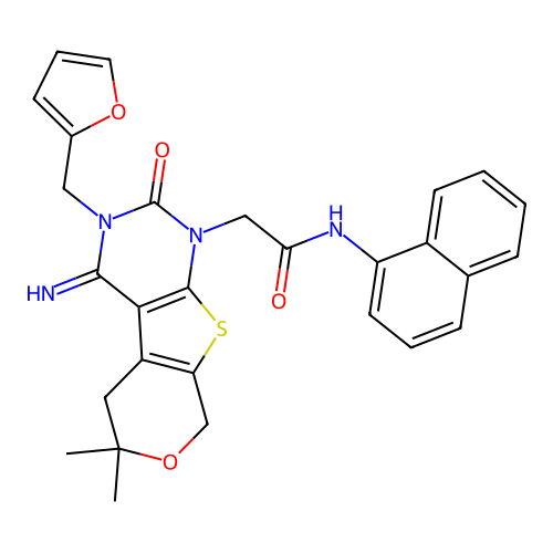 2-(3-(furan-2-ylmethyl)-4-imino-6,6-dimethyl-2-oxo-2,3,4,5,6,8-hexahydro-1H-pyrano[4',3':4,5]thieno[2,3-d]pyrimidin-1-yl)-N-(naphthalen-1-yl)acetamide structure