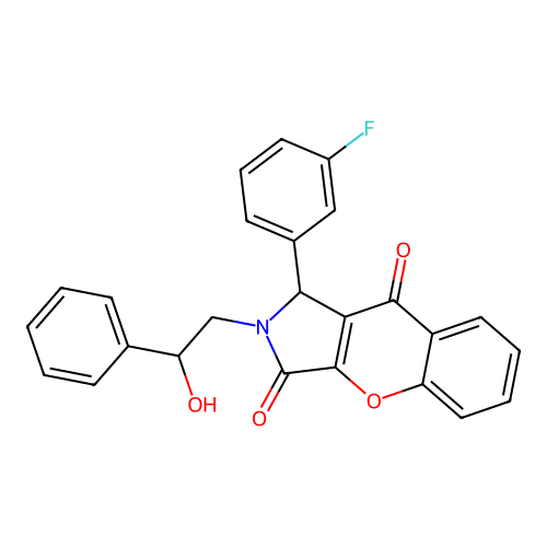 1-(3-fluorophenyl)-2-(2-hydroxy-2-phenylethyl)-1,2-dihydrochromeno[2,3-c]pyrrole-3,9-dione structure