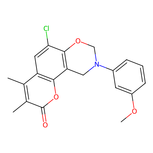 6-chloro-9-(3-methoxyphenyl)-3,4-dimethyl-8,10-dihydropyrano[2,3-f][1,3]benzoxazin-2-one structure