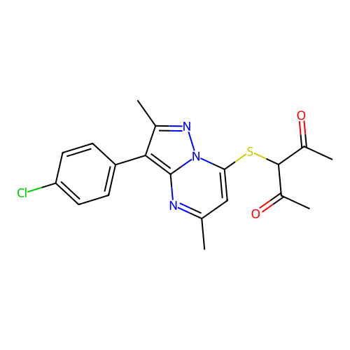 3-{[3-(4-chlorophenyl)-2,5-dimethylpyrazolo[1,5-a]pyrimidin-7-yl]sulfanyl}pentane-2,4-dione structure