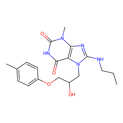 7-[2-Hydroxy-3-(4-methylphenoxy)propyl]-3-methyl-8-(propylamino)purine-2,6-dione structure