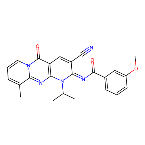 (E)-N-(3-cyano-1-isopropyl-10-methyl-5-oxo-1H-dipyrido[1,2-a:2',3'-d]pyrimidin-2(5H)-ylidene)-3-methoxybenzamide structure