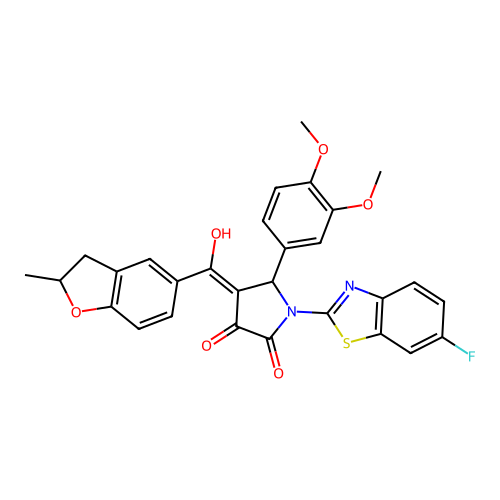 (4E)-5-(3,4-dimethoxyphenyl)-1-(6-fluoro-1,3-benzothiazol-2-yl)-4-[hydroxy(2-methyl-2,3-dihydro-1-benzofuran-5-yl)methylidene]pyrrolidine-2,3-dione structure