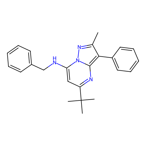 N-benzyl-5-tert-butyl-2-methyl-3-phenylpyrazolo[1,5-a]pyrimidin-7-amine structure