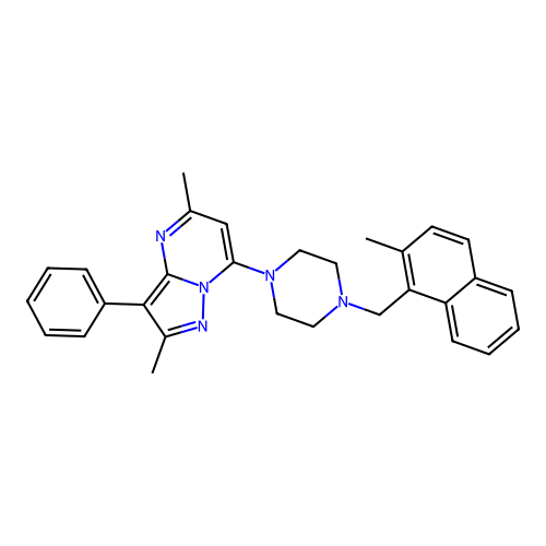 2,5-dimethyl-7-{4-[(2-methylnaphthalen-1-yl)methyl]piperazin-1-yl}-3-phenylpyrazolo[1,5-a]pyrimidine structure