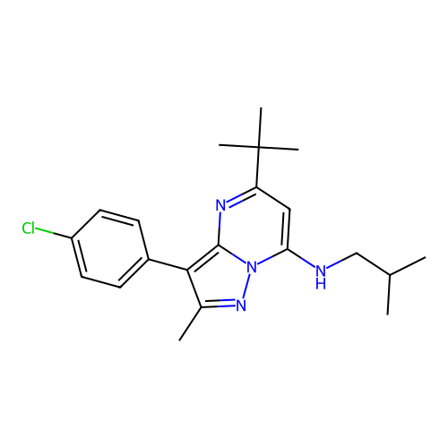5-tert-butyl-3-(4-chlorophenyl)-2-methyl-N-(2-methylpropyl)pyrazolo[1,5-a]pyrimidin-7-amine structure