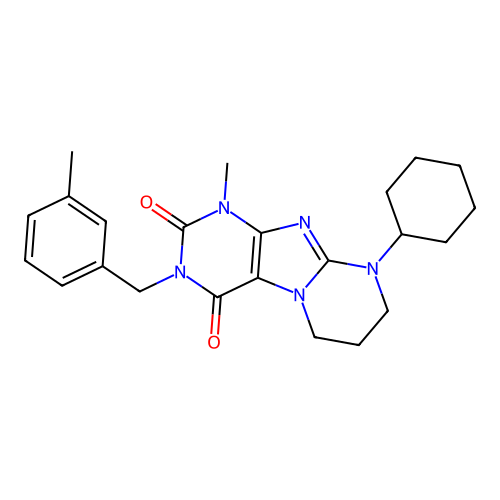9-cyclohexyl-1-methyl-3-(3-methylbenzyl)-6,7,8,9-tetrahydropyrimido[2,1-f]purine-2,4(1H,3H)-dione structure