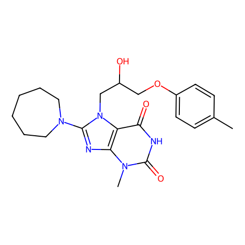 8-(azepan-1-yl)-7-(2-hydroxy-3-(p-tolyloxy)propyl)-3-methyl-1H-purine-2,6(3H,7H)-dione structure
