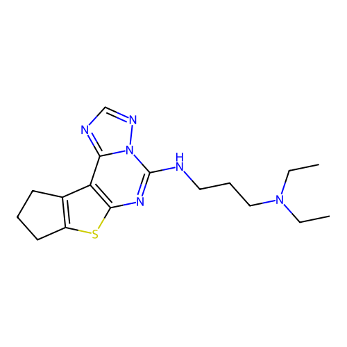N'-(9,10-dihydro-8H-cyclopenta[4,5]thieno[3,2-e][1,2,4]triazolo[1,5-c]pyrimidin-5-yl)-N,N-diethylpropane-1,3-diamine structure