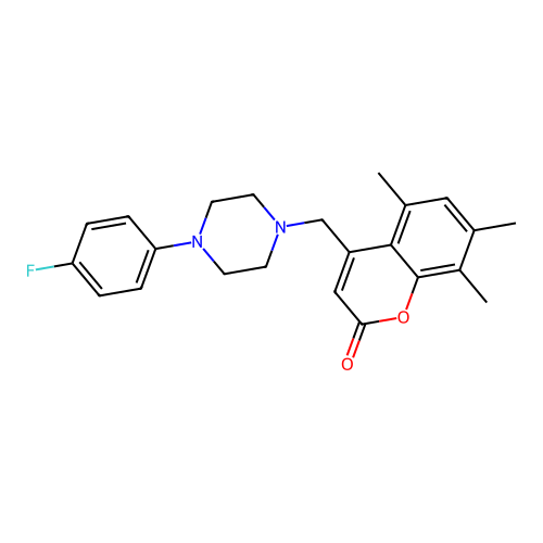 4-((4-(4-fluorophenyl)piperazin-1-yl)methyl)-5,7,8-trimethyl-2H-chromen-2-one structure