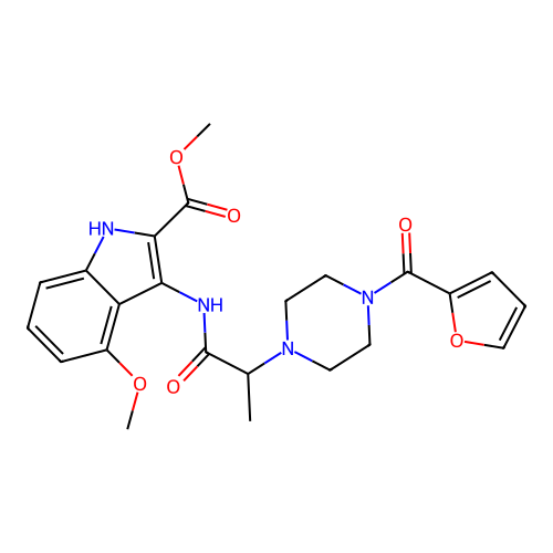 Methyl 3-[2-[4-(furan-2-carbonyl)piperazin-1-yl]propanoylamino]-4-methoxy-1H-indole-2-carboxylate structure