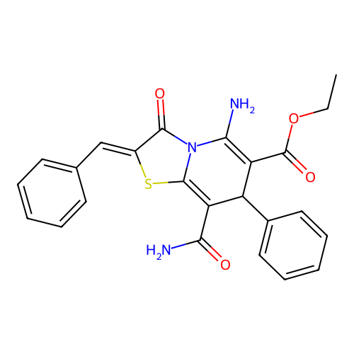 (Z)-ethyl 5-amino-2-benzylidene-8-carbamoyl-3-oxo-7-phenyl-3,7-dihydro-2H-thiazolo[3,2-a]pyridine-6-carboxylate structure