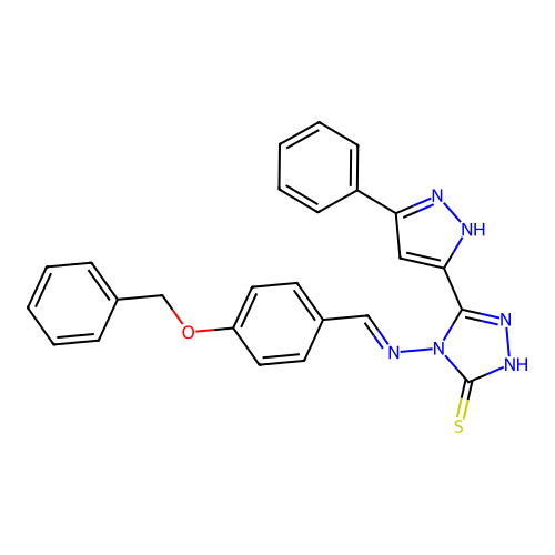 (E)-4-((4-(benzyloxy)benzylidene)amino)-5-(3-phenyl-1H-pyrazol-5-yl)-4H-1,2,4-triazole-3-thiol structure