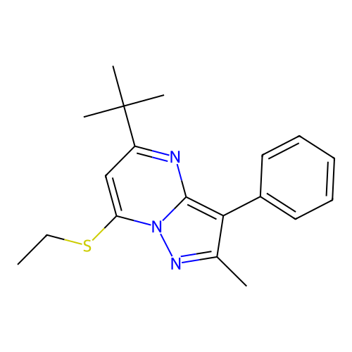 5-Tert-butyl-7-(ethylsulfanyl)-2-methyl-3-phenylpyrazolo[1,5-a]pyrimidine structure